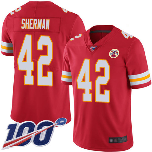 Men Kansas City Chiefs #42 Sherman Anthony Red Team Color Vapor Untouchable Limited Player 100th Season Nike NFL Jersey->nfl t-shirts->Sports Accessory